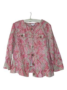 Colorful Boho LINEN blazer Jacket 3/4 Length Sleeves M